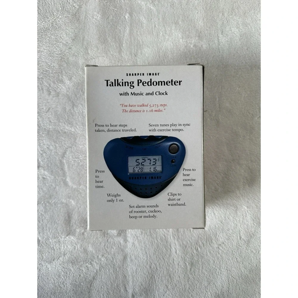 Sharper Image Talking Pedometer Blue with Music, Clock, Clip, Steps